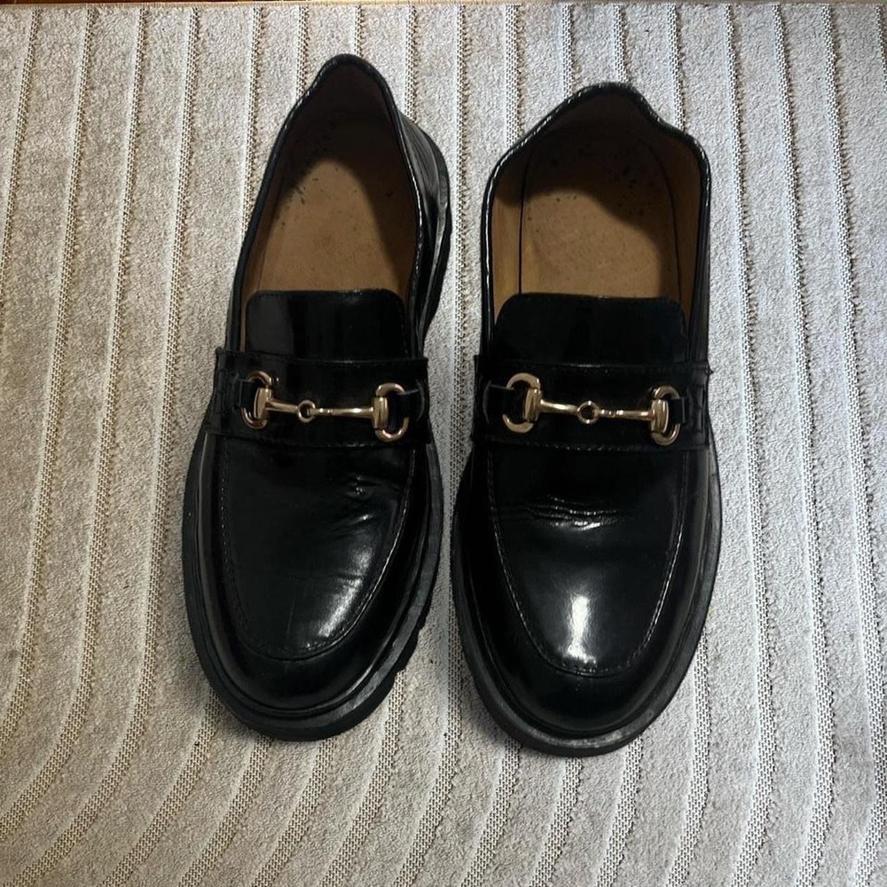 VTG 90s Dr Marten lEngland Made Black Leather Loafers Gold Accent Size 8 Preppy